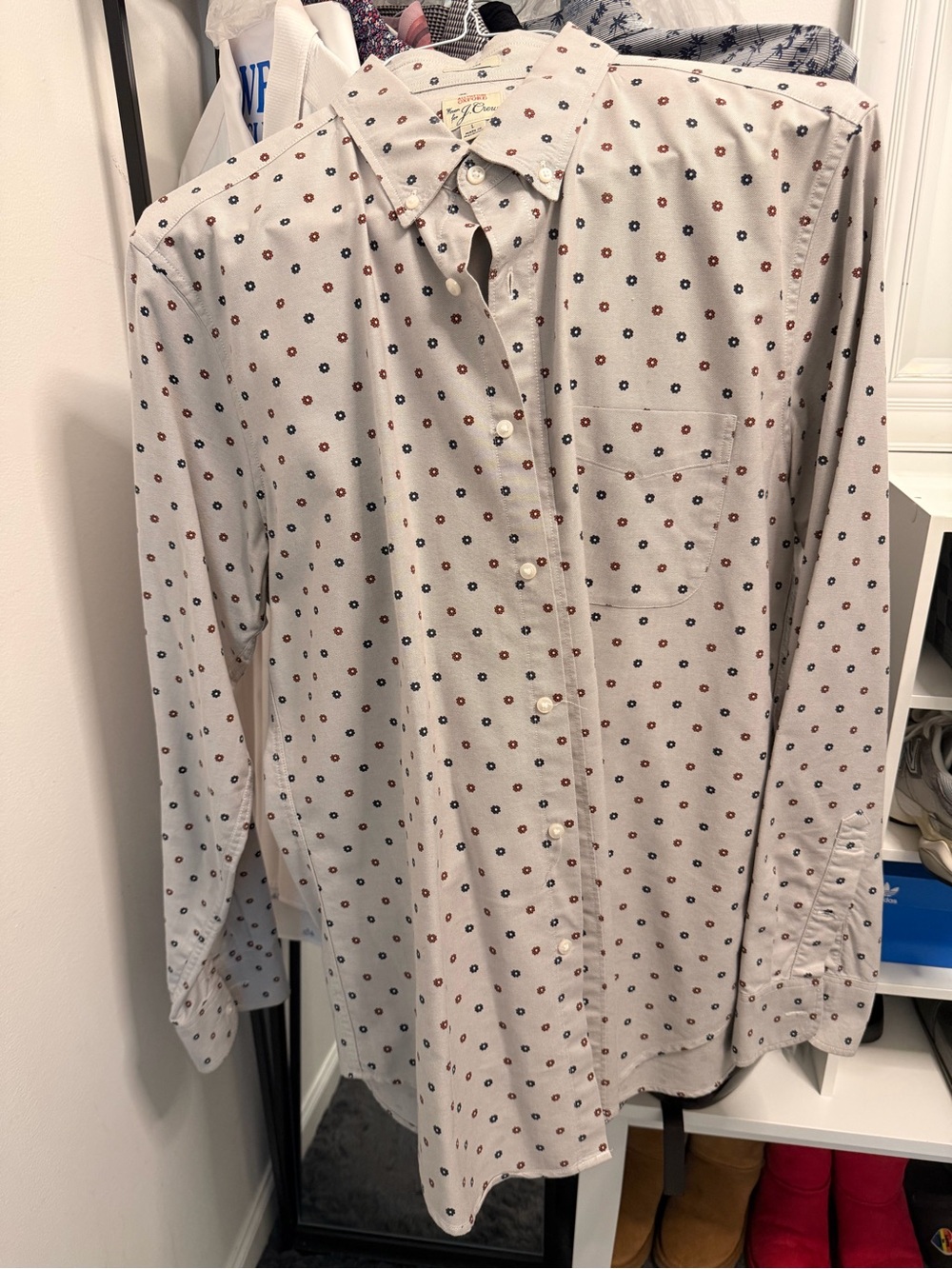 J Crew Classic Men's Button-Up Shirt with Dot Print Slim Fit size Large